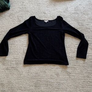 James Perse Black Long-Sleeve Scoop Neck Top